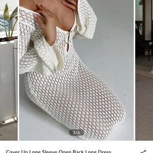 Commense Cream Crochet Long Sleeve Cover-Up